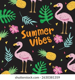 summer vibes doodle vector black background