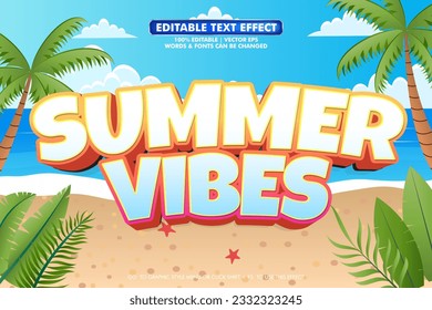 Summer vibes editable text effect. 3D cartoon text effect template 