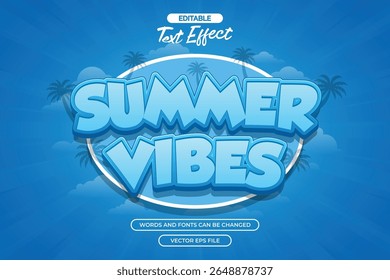 Summer vibes editable text effect with blue cartoon text style and with blue comic background
