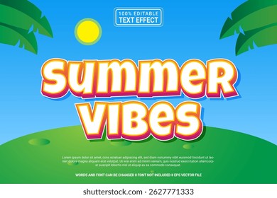 Summer Vibes Editable Vector 3D Text Effect – colorful and modern typography with cartoon style for poster, branding, social media
