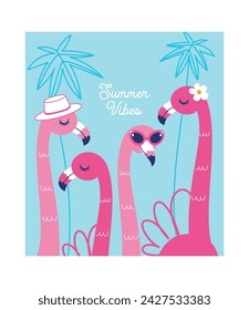 Summer vibes, flamingo, girls graphic t shirt vector design and other uses.