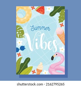 Summer Vibes flyer card. Vector illustration concept.