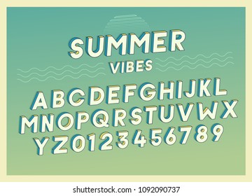 Summer Vibes Font Effect Design With Retro Colors. Vector Art. Includes Full Alphabet And Numbers