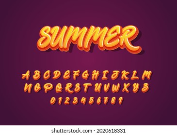 Summer vibes font style text effect, set of alphabet and number for poster headline