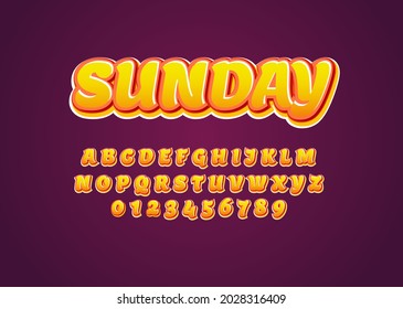 Summer vibes font style text effect, set of alphabet and number for poster headline