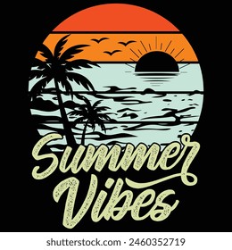 Summer Vibes Gift Vintage Retro Sunset Beach Life T-shirt Design