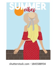 summer vibes girl print. Vector hand drawn illustration of girls. Creative artwork. Template for card, poster, banner, print for t-shirt, pin, badge, patch.