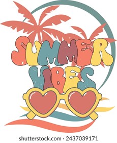 summer vibes with glasses tshirt design with palm tree background beach life illustration design summer life