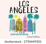 Summer vibes graphic design. Los Angeles city hand sketch design for t shirt, poster, sticker and others.