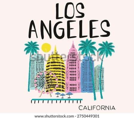Summer vibes graphic design. Los Angeles city hand sketch design for t shirt, poster, sticker and others.