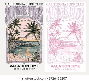 Sommerstimmung Grafikdruckdesign. Sommer gute Tage Kunstwerk. Tropischer Strandclub. Willkommen im verborgenen Paradies.