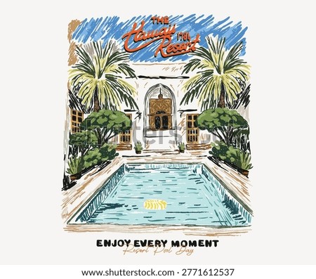 Summer vibes hand draw. Endless summer artwork. Hawaii, aloha surf typography for t shirt. Beach paradise resort. Enjoy holiday at dream paradise resort t-shirt design. Hawaii resort artwork.