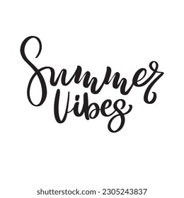 Summer Vibes, hand drawn brush lettering. logo Templates. Isolated Typographic Design Label with black text. Summer poster. Vector illustration for summer, shop, discount, sale, flyer, decoration. 