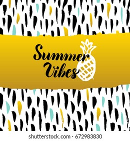 Summer Vibes Hand Drawn Design. Vector Illustration of Nature Trendy Postcard with Calligraphy.