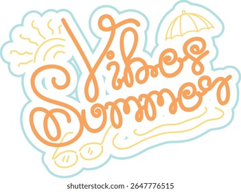 Summer Vibes Hand Drawn Lettering with Beach Elements - Summer Vacation Typography Design