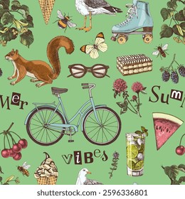 Summer vibes hand drawn seamless pattern