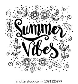 Summer vibes  hand drawn vector lettering phrase.