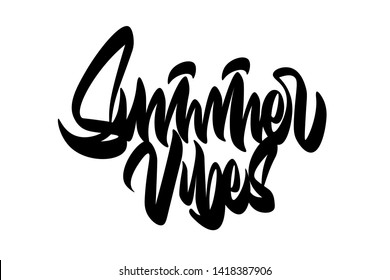 Summer Vibes hand drawn vector lettering design. Comics style. Design for t shirt printing 