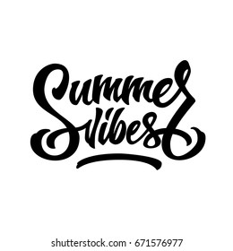 Summer vibes hand lettering apparel t-shirt print design, typographic composition phrase quote poster