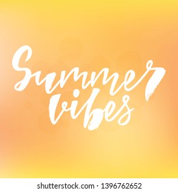 Summer vibes - handlettering text. Design print for postcard, label, logo, sign, emblem, sticker, poster, badge, clother. Vector illustration on background