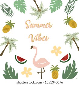 Summer vibes holiday season in tropical pastel theme object vector illustration