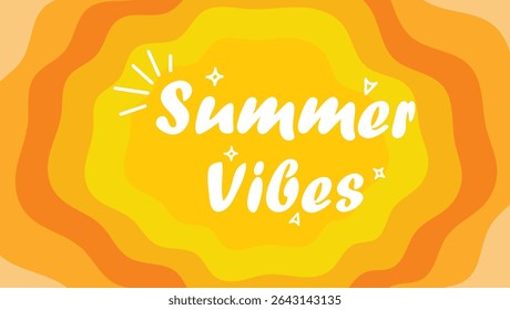 Ilustração de vibração de verão com um fundo ondulado amarelo e laranja brilhante e texto elegante