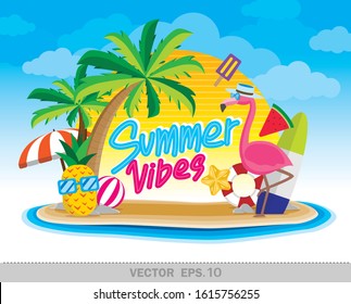 Summer vibes illustration vector with copy space.