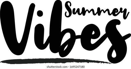 Summer Vibes - inspirational quote, typography art with brush texture. Black vector phase isolated on white 
background. Lettering for posters, cards design, T-Shirts.
