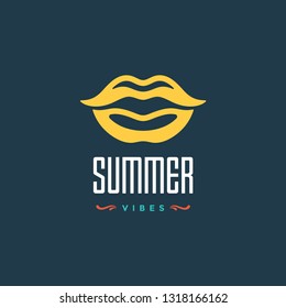 Summer vibes label or badge typography slogan design for poster or greeting card vector illustration.