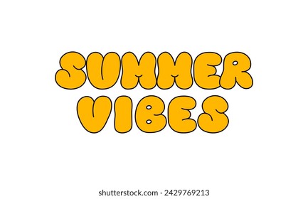 Summer vibes lettering quote. Cute outline phrase in retro cartoon style. Vector illustration on isolated background