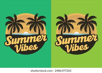 Summer vibes lettering vector art illustration logo design