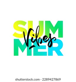 Summer vibes lettering. Vector minimalistic typography composition. Design for stickers, web, social media, prints, posters.