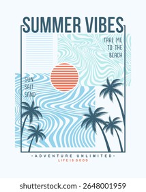 Summer vibes line art illustration, ready for print on paper poster, t-shirt and other uses.