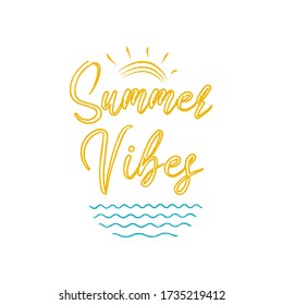 Summer Vibes logo with abstract sun and sea waves design. Vector Illustration for summertime banner, label, poster, flyer.