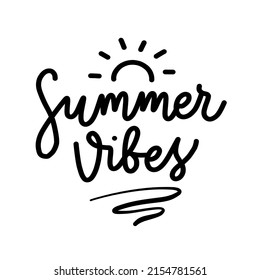 Summer Vibes Logo Isolated in White. Summertime Lettering with Sun and Typography
