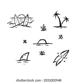 summer vibes logo, lettering and icons for poster and banner design
