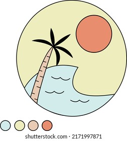 Summer vibes logo. summer paradise. beach sun palm trees