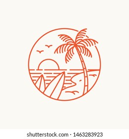 Summer Vibes logo, poster and banner design in trendy linear style - lettering and icons