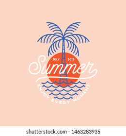 Summer Vibes Logo, Poster And Banner Design In Trendy Linear Style - Lettering And Icons