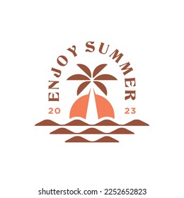 Summer Vibes logo, poster and banner design in trendy linear style	