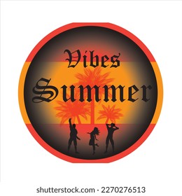 Summer Vibes logo, T shirt, poster and banner design in trendy linear style lettering and icons illustration.