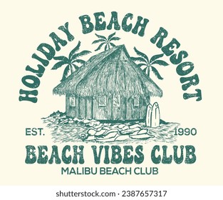 Summer vibes long beach hand draw. Beach paradise resort. Enjoy holiday at dream paradise resort t-shirt design. Endless summer artwork. Miami, california, hawaii, aloha surf typography for t shirt.