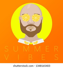 summer vibes man portrait lemon glasses orange background