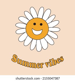 Summer vibes. Motivation and inspiring statement, quote, with a flower. Fashionable design for photo stickers, greeting cards, T-shirt prints, posters