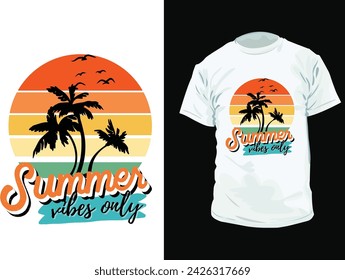 Summer vibes only custom lettering apparel t-shirt print design, Vector illustration in the form of the message: Summer vibes California, Venice beach. Typography, t-shirt graphics, print, poster, ban