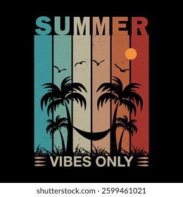 SUMMER VIBES ONLY t-shirt design. Summer time related motivational typography inscription.