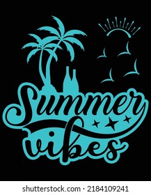 Summer Vibes With Palm Tree And champagne bottle Vector T-Shirt Design Template