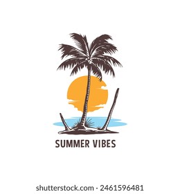 Summer vibes, palm trees vector graphic