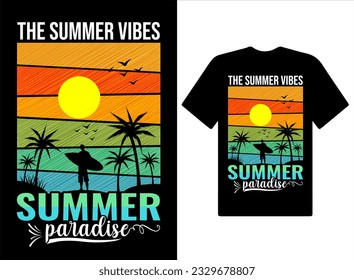The summer vibes summer paradise t-shirts Design vintage summer illustration and vector Pro Vector