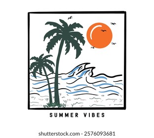 Summer Vibes paradise vector t shirt design. Sunshine beach club graphic print design for t shirt print, poster, sticker and other uses.